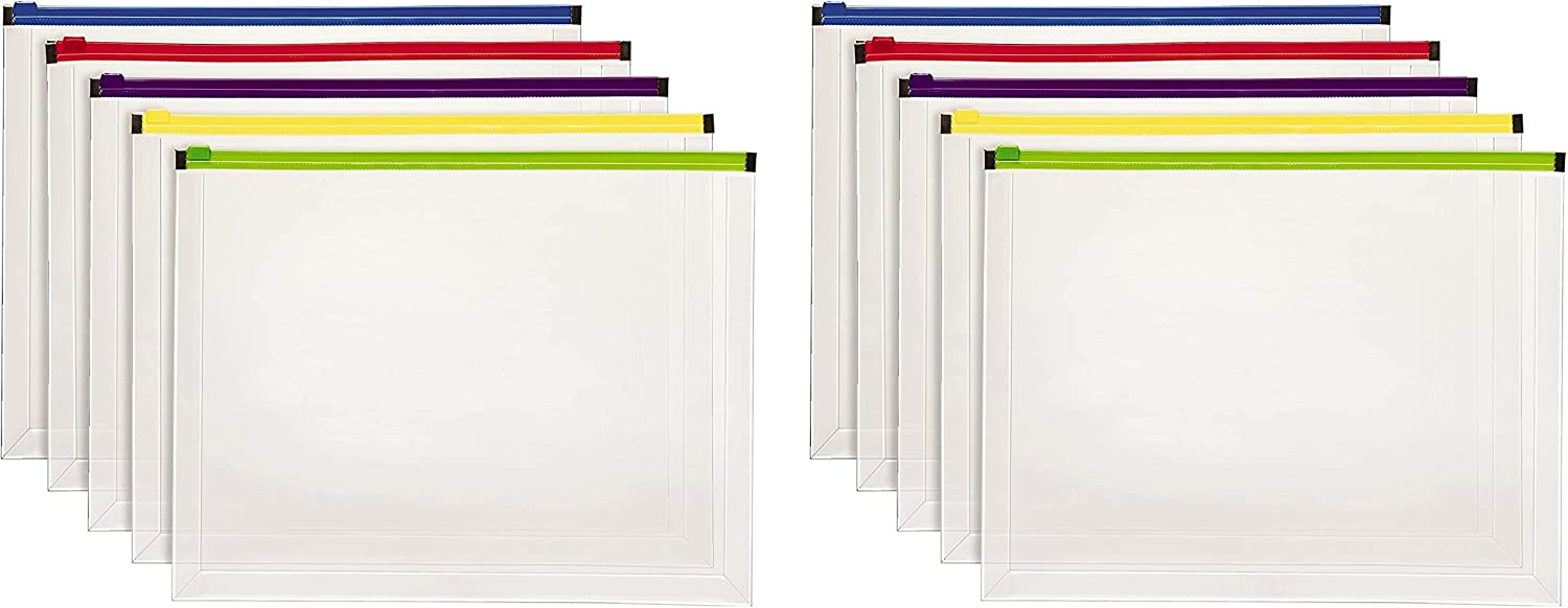 Pendaflex Poly Zip Envelope Open Side, Assorted Colors 10" x 13", 5pk