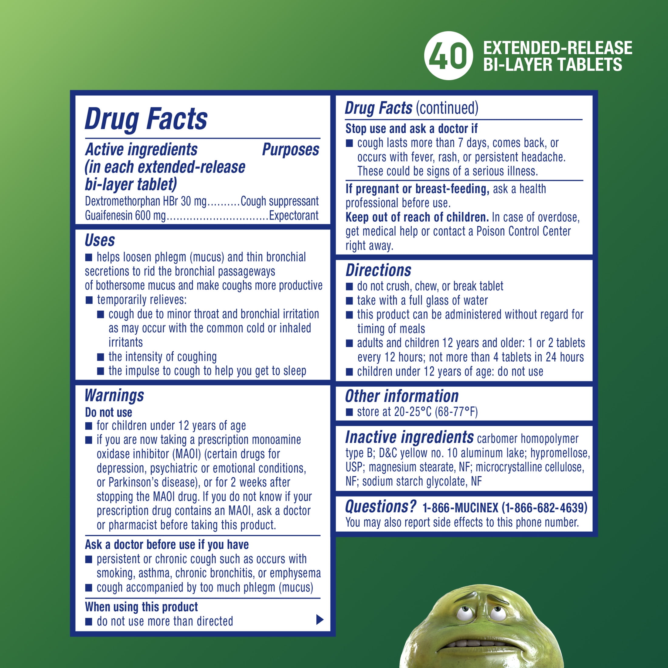 Mucinex DM 12 Hour Expectorant & Cough Medicine, Excess Mucus Relief & Cough Suppressant, 40 Tablets