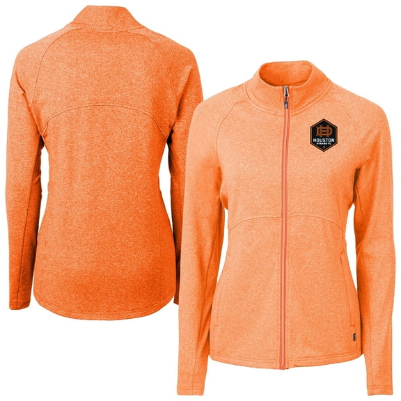 Women's-Cutter & Buck Heather Orange Houston Dynamo FC Adapt Eco Knit Hybrid Recycled Raglan Full-Zip Jacket