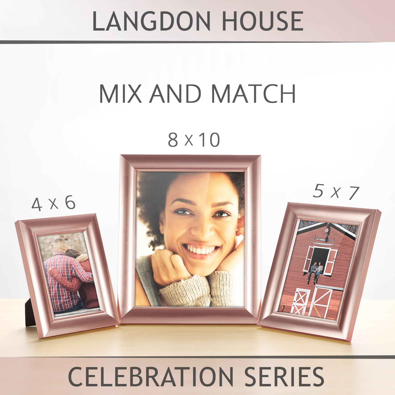 Langdon House 4x6 Picture Frames (Rose Gold, 6 Pack), Contemporary Glam Photo Frames 4 x 6, Wall Mount or Table Top, Celebrat