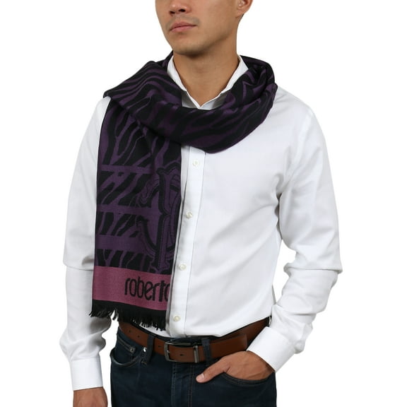 Roberto cavalli Men's ESZ057 03000 Purple Wool Blend Tiger Print Scarf