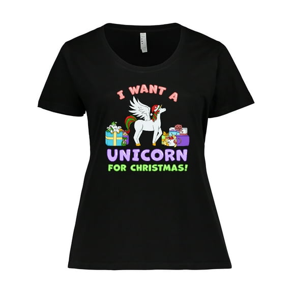 Inktastic I Want a Unicorn for Christmas with Presents Women's Plus Size T-Shirt