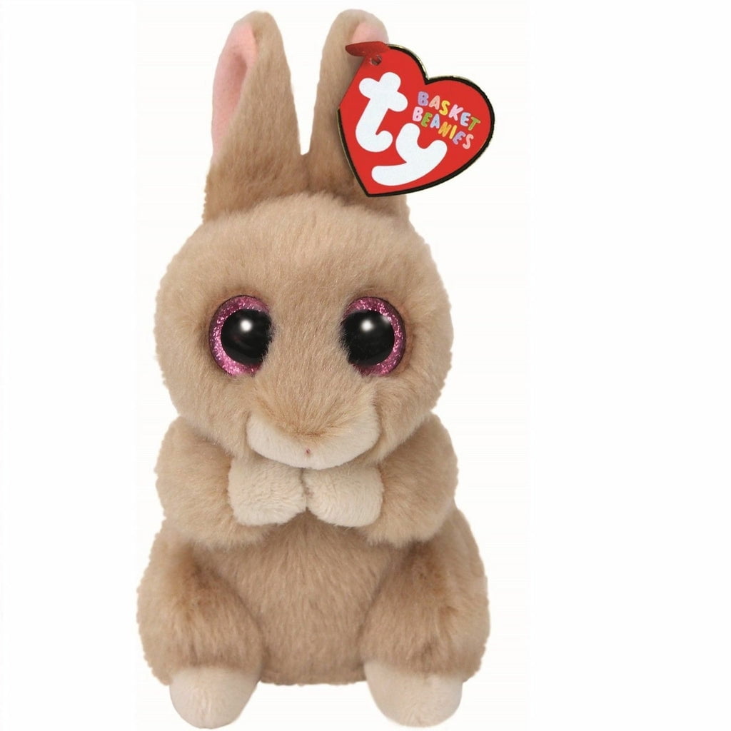 TY Beanie Baby Basket GINGER the Tan Bunny (Glittery Eyes) 4" Plush