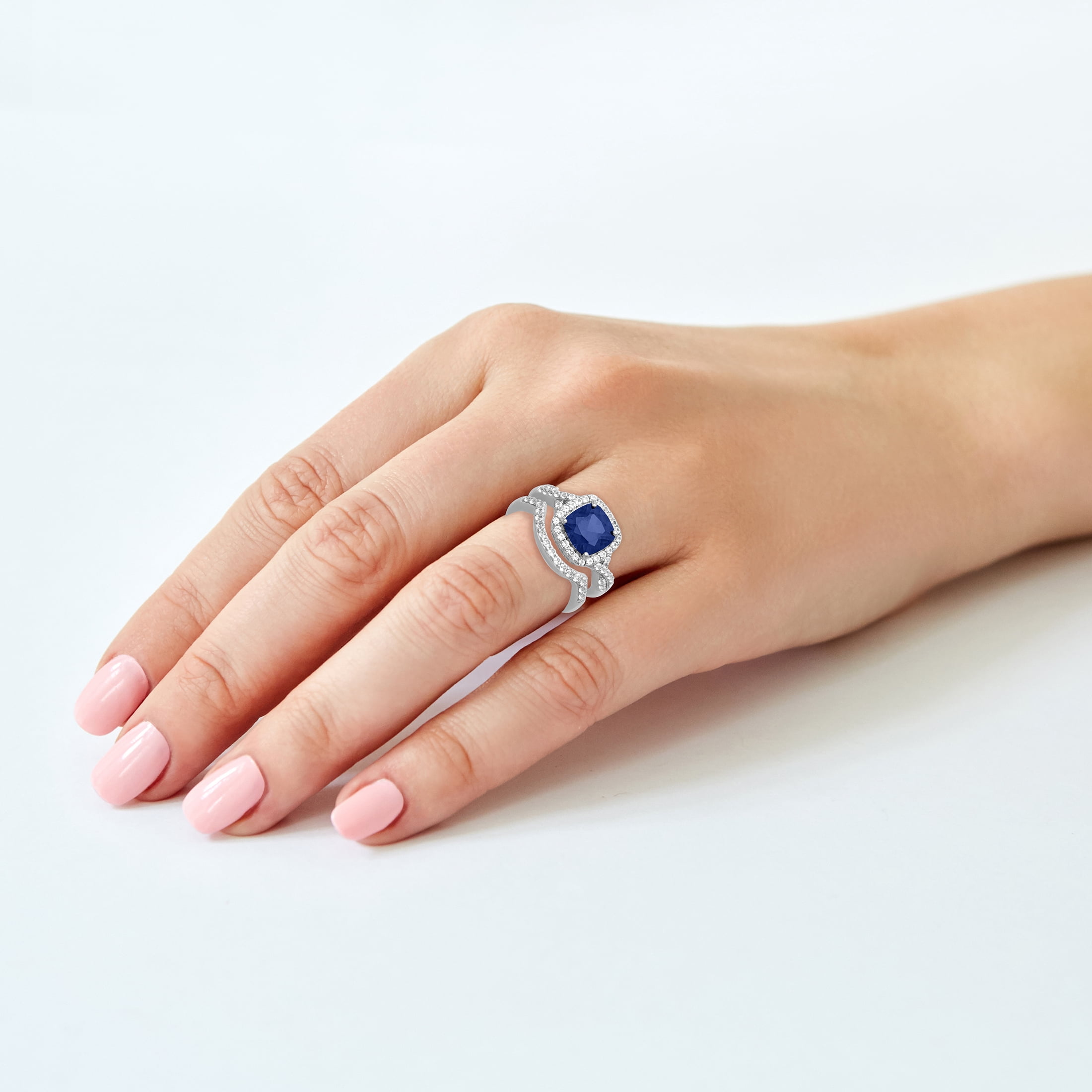Keepsake 2 2/3 Carat TGW Created Blue & White Sapphire "Midnight Gem" Women’s Bridal Set in Sterling Silver