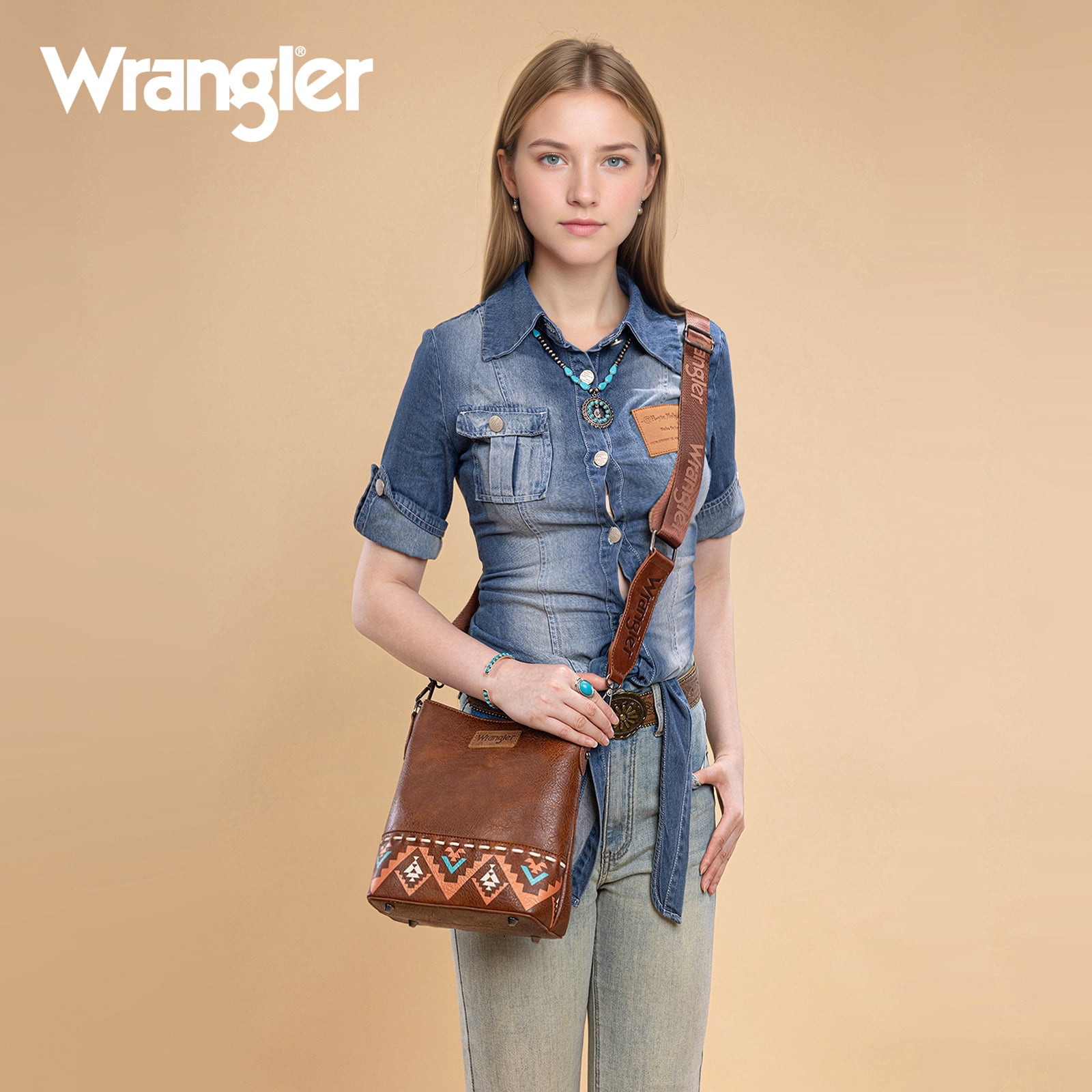 Wrangler Crossbody Purses for Women Two Tone Crossbody Bags Women Purses and Handbags, Art Brown