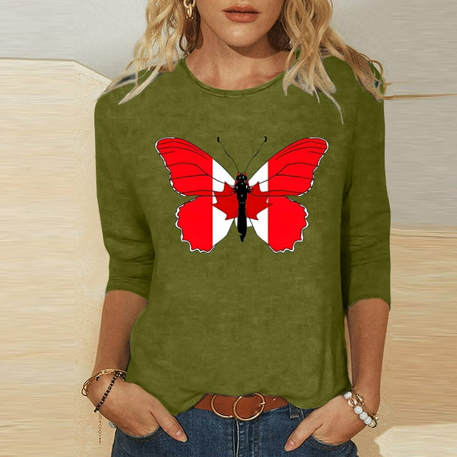 Blouse Décontractée à Manches 3/4 pour Femmes, Tunique Ample, Col Rond, Chemise Imprimée, Usage Quotidien à la Maison, Polyester Spandex, Confortable, Légère, Mode