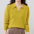thumbnail image 4 of Comdrip Chandail à Col pour Femmes, Chandail à Col pour Femmes avec Col, Manches Longues, Tricoté, Base, Polo Élégant, Col en V, Hauts Tricotés d'Automne, Chandail pour Femmes Jaune m, 4 of 5