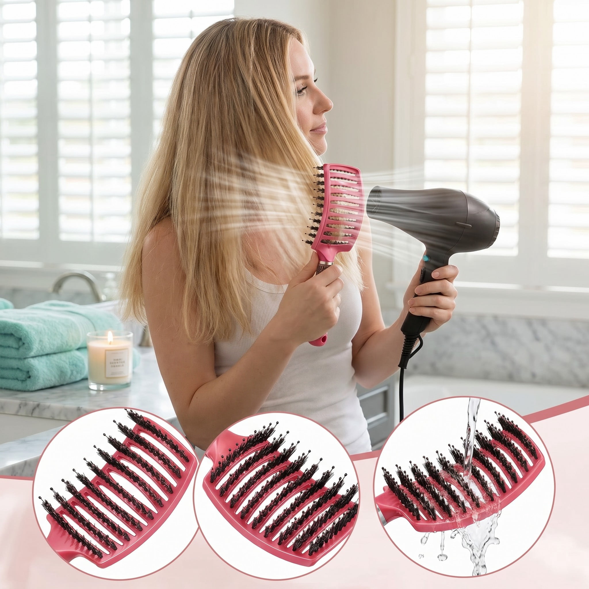 YEMNPIOS Boar Bristle Detangling Brushes, Curved Vented for Dry Wet Curly Thick Straight Hair, 9 Pcs Bulk