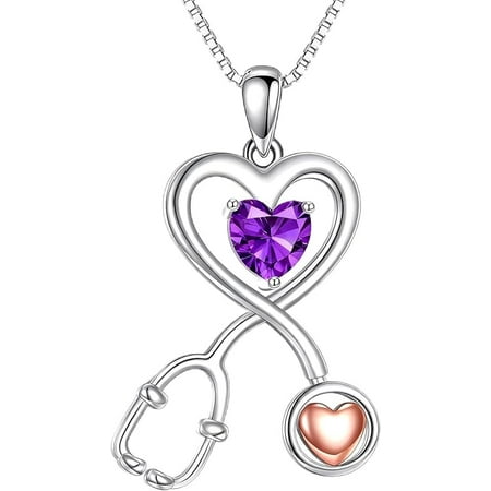 SISGEM Nurse Gifts for Women 925 Sterling Silver Stethoscope Infinity Heart Pendant with 12 Months Birthstone Graduation Jewelry Gifts for Doctor Nurse RN Medical Student