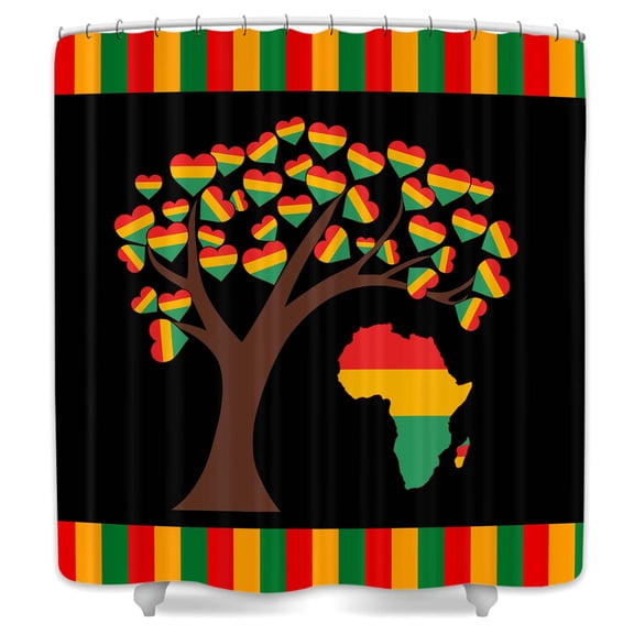 African Shower Curtain,Black History Month Shower Curtains Decor,Colorful African Designs,Map of Africa,Cloth Fabric Bathroom Decor Set with Hooks,69X70 in