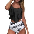 thumbnail image 4 of AOOCHASLIY Clothes 2022 Casual Women High Waisted Swimsuit Two Piece Ruffled Flounce Top With Ruched Bottom, 4 of 5