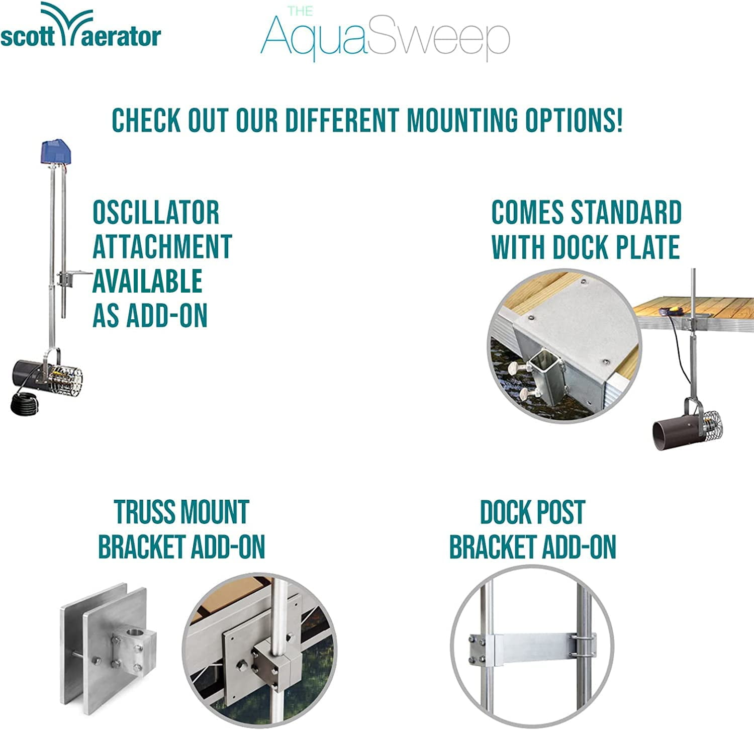 Scott Aerator 1 Horse Power, 115V Muck Blaster -100ft Cord | 1HP Aquasweep w/Post Mount | Water Circulator | Water Agitator | Water Mover | Muck Blower