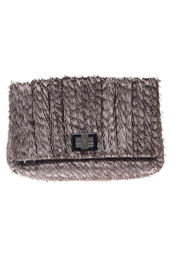 Pre-Owned Anya Hindmarch Rosalyn Fringed Clutch Bag in Metallic Grey Leather
