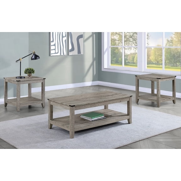 Rustic Gray Brown Wood Coffee Table Set - Rectangular & Square for Living Room, Easy Assembly