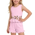 thumbnail image 2 of Amidoa Girls 2 Piece Outfits Summer Clothes Tank Top Sleeveless Solid Color Cute T-Shirt and Casual Shorts Kids Clothing Sets Pink Size 8, 2 of 9