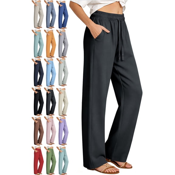 Womens Pants with Side Pockets 100% Cotton Loose Casual Drawstring Yoga Pants