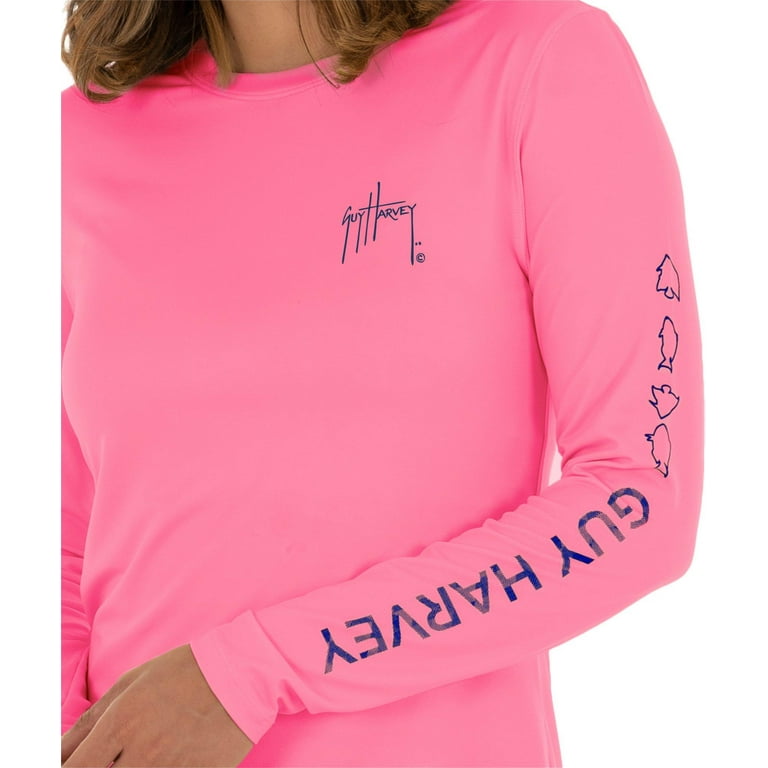 Guy Harvey Womens Solid Logo Long Sleeve Top Large Pink 