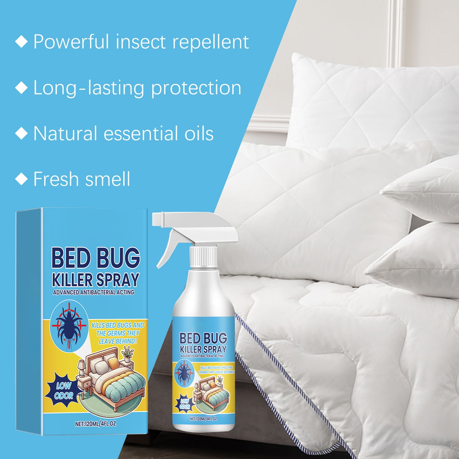 Alvantor Bed Bug Killer Spray Natural Plant Based Mattress Treatment for Home, 4fl.oz