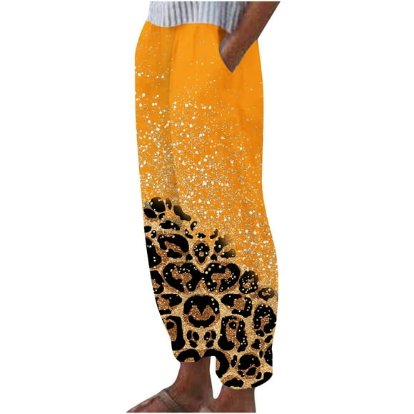 VEKDONE Womens Cotton Linen Pants Print Long Pants Brown M