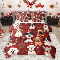 Homewish Christmas Wreath 7pcs Bedding Comforter Set,Pet Puppy Dogs Queen Bedding Sets,Merry Xmas Queen Sheet Sets For Boy Girl,Luxury Bedroom Decor Reversible