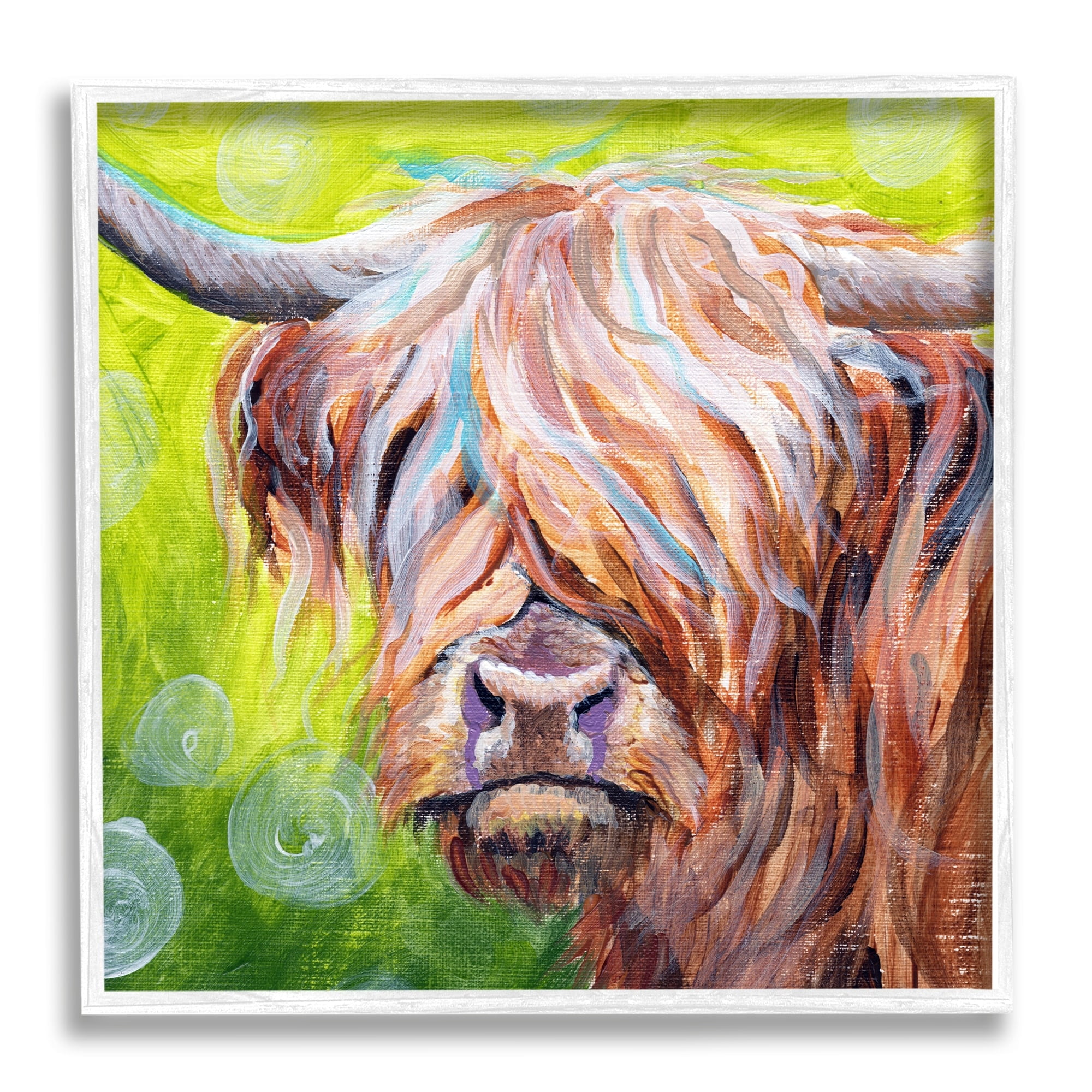 Stupell Industries Vivid Highland Cattle Rural Farmland Animal Painting Painting White Framed Art Print Wall Art, Design by Jennifer Redstreake