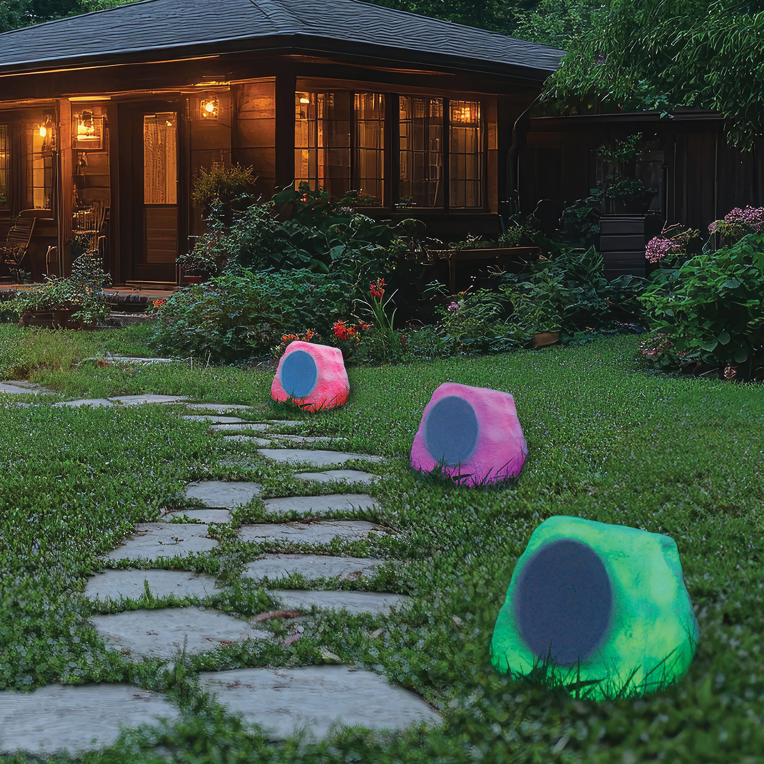 ION Glow Stone Link Solar Bluetooth Multi-Sync 10-Watt-Peak Outdoor Rock Speaker with LED Lights GLOWSTNLINKXUS
