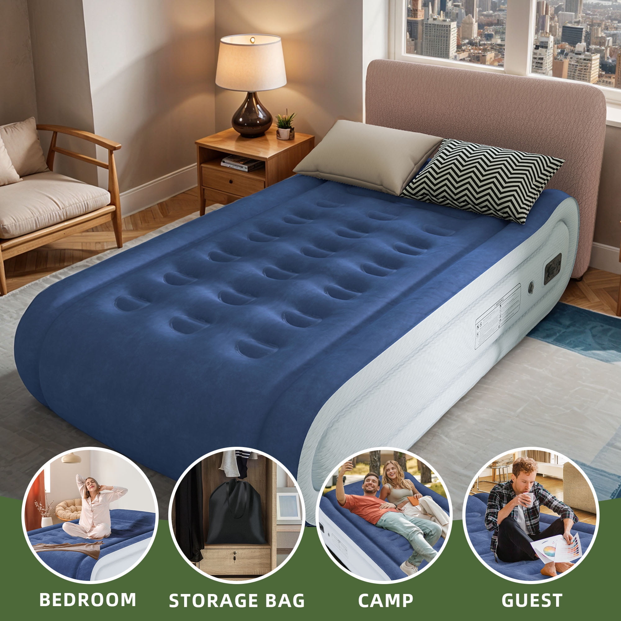 Uforic Twin Air Mattress,Luxurious Velvet Surface, Unsurpassed Body Support, Ergonomic Design with Integrated Pillow, Emergency Repair Kit, and Rapid Inflation/Deflation