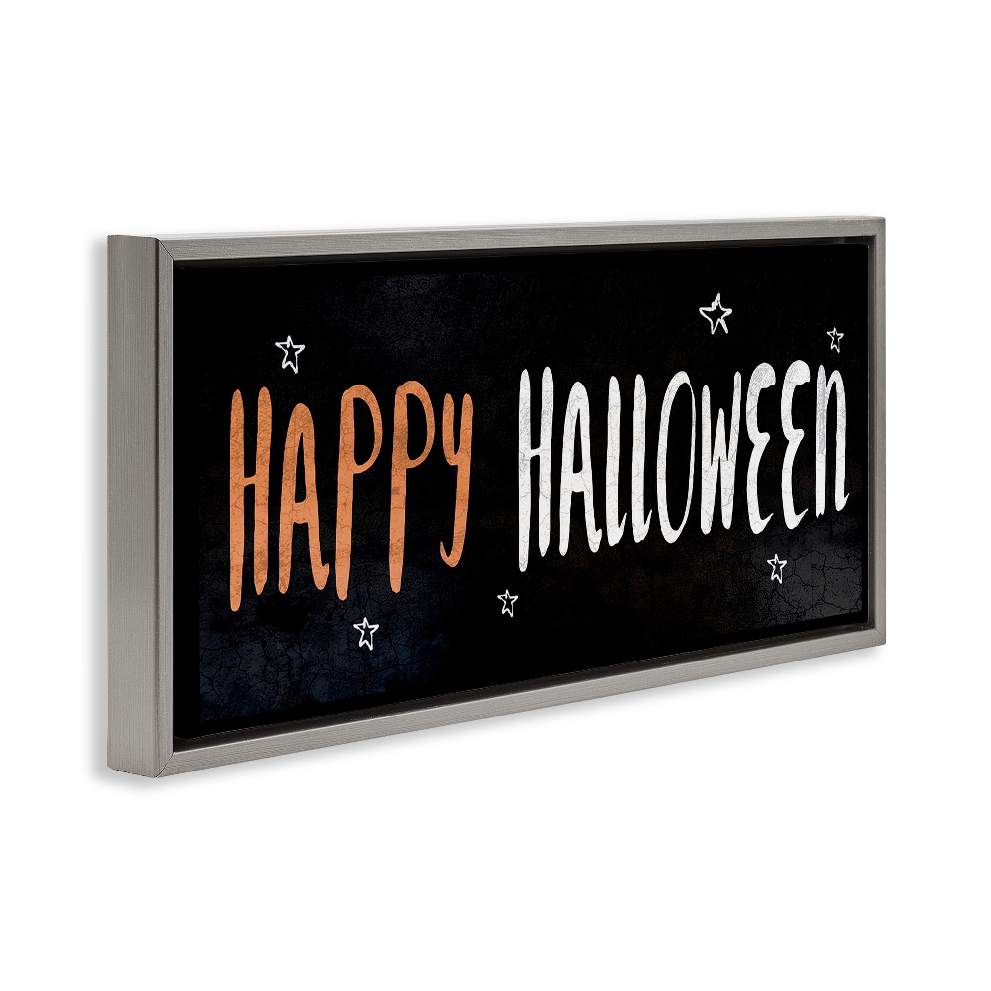Stupell Industries Happy Halloween Spooky Stars Holiday Painting Gray Floater Framed Canvas Art Print Wall Art, 31 x 14