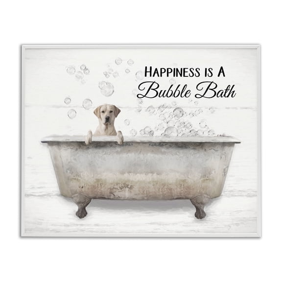 Stupell Industries Rustic Lodge Happiness Is A Bubble Bath Dog White Framed Giclee Art, 14 x 11, by Lori Deiter