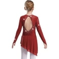 thumbnail image 5 of iiniim Girls Sparkly Figure Ice Skating Dress Mesh Long Sleeve Irregular Hem Ballet Lyrical Ballroom Dancewear Burgundy 14, 5 of 7