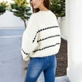thumbnail image 2 of Women's Oversized Cable Knit Sweater with Contrast Stripes - Large, White, 2 of 6