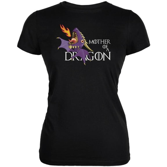 Mother of a Dragon Cute Purple Fire Juniors Soft T Shirt Black SM