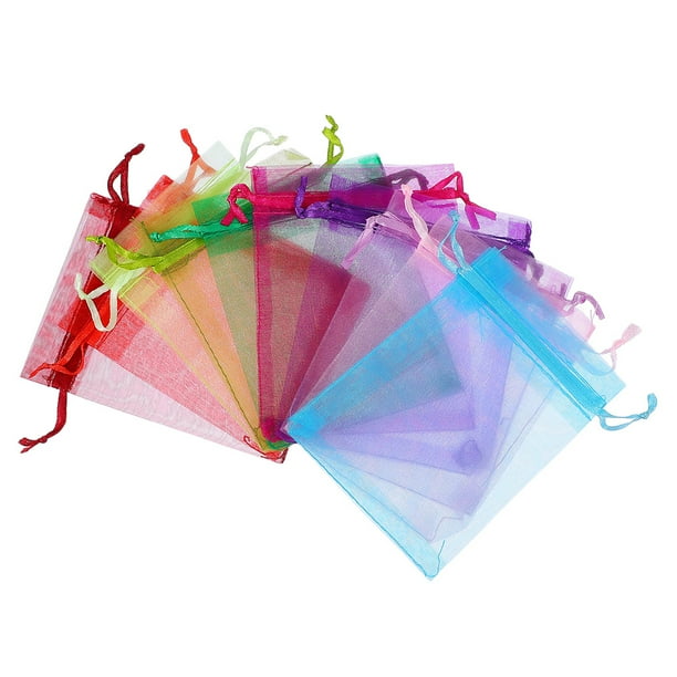 KAKOWELY 100 bolsas de organza con cordón para joyería, dulces y dulces (color aleatorio)