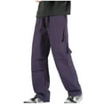 thumbnail image 3 of safuny Casual Pants for Men High Waist Soft Loose Cozy Drawstring Elastic Waist Fashion Fall Winter Long Trousers Comfy Lounge Casual Solid Color Purple L, 3 of 3