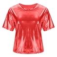 thumbnail image 6 of Women Disco Metallic Shirt Short Sleeve Shiny Party Club Top 80s Music Festival Sparkly Rainbow Outfit, 6 of 6