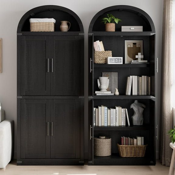 Kselythan Arched Cabinet,5 Tier Arched Bookshelf, Farmhouse Storage Cabinet Arch Hutch Cabinet, 71.6" Tall Kitchen Pantry Storage Cabinet with Doors and Shelves for Living Room, Kitchen, Dining Room