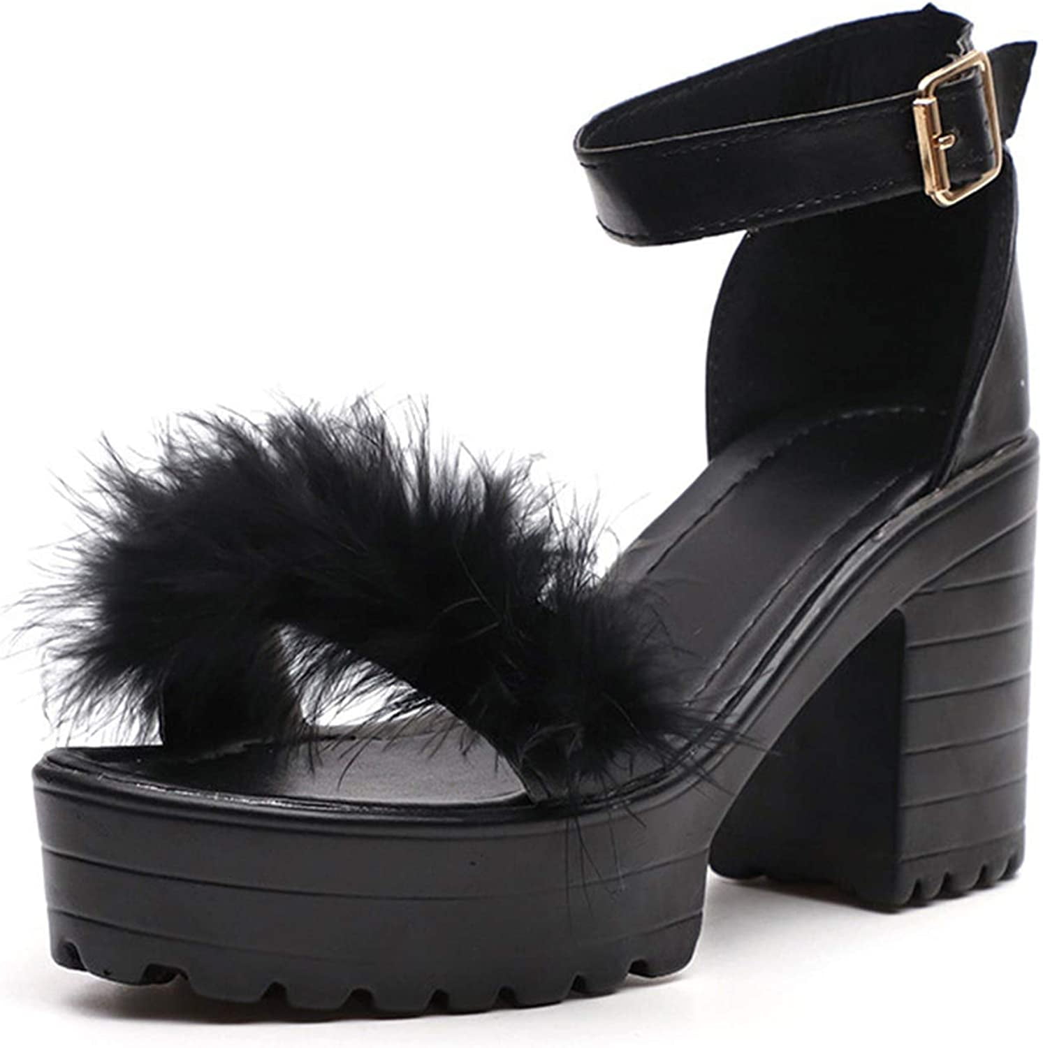 Chunky High Heels Platform Sandals with Fur
