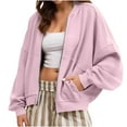 thumbnail image 2 of Guieoi Women's Fall Trendy Solid Color Casual Jackets Loose Long Sleeve Round Neck Sweatshirt Zipper Coats with Pocket Pink Black*Friday/Cyber*Monday, 2 of 9