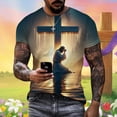 thumbnail image 2 of Mens Easter Golf Shirts Letter Print Short Sleeve Round Neck Floral Bottoming Mens Graphic T-Shirts,Beige,L, 2 of 5