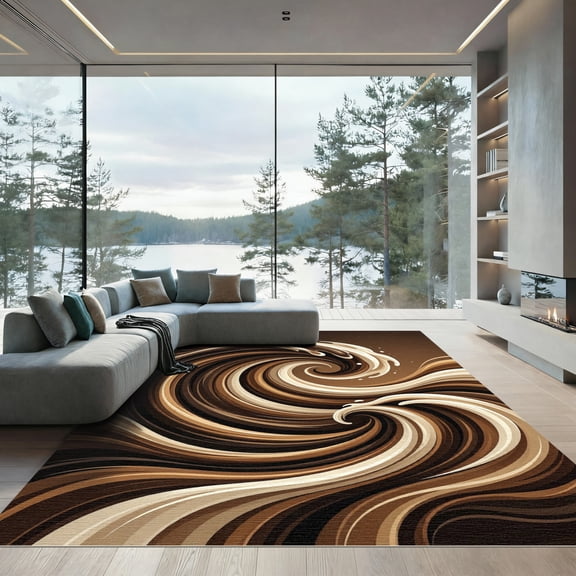 ODIKA 4'x6' Machine Washable Non-Slip Area Rug, Abstract Chocolate Brown High Traffic Rug, Brown, 1015934