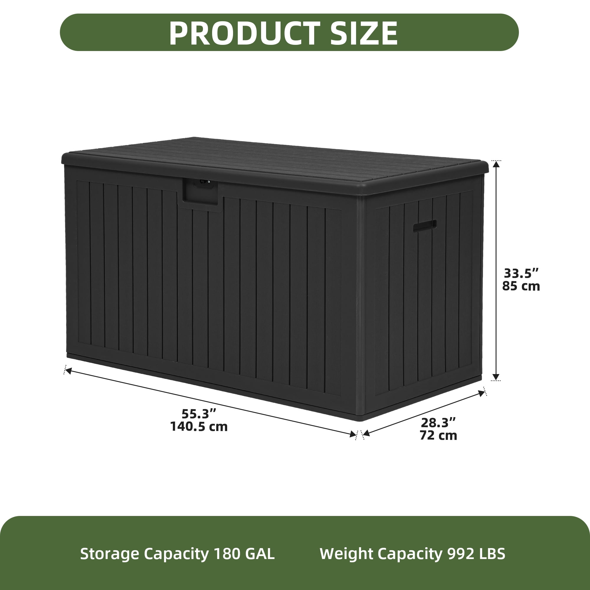 Uforic 180 Gallon Extra Large Outdoor Deck Box, Double-Wall Resin Storage Box with Flexible Divider, Lockable,‎Weatherproof,Black