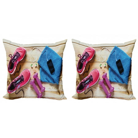 

Ambesonne Fitness Throw Pillow Cover 2 Pack Women s Gym Equipment 24 Multicolor