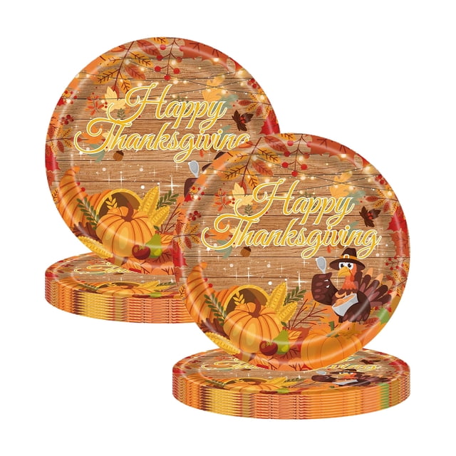 Uuiauoio Thanksgiving Party Supplies Disposable Dinner Plates Fall Decorations Pumpkin Turkey Design Bulk Pack Holiday Tableware Autumn Celebration Feast