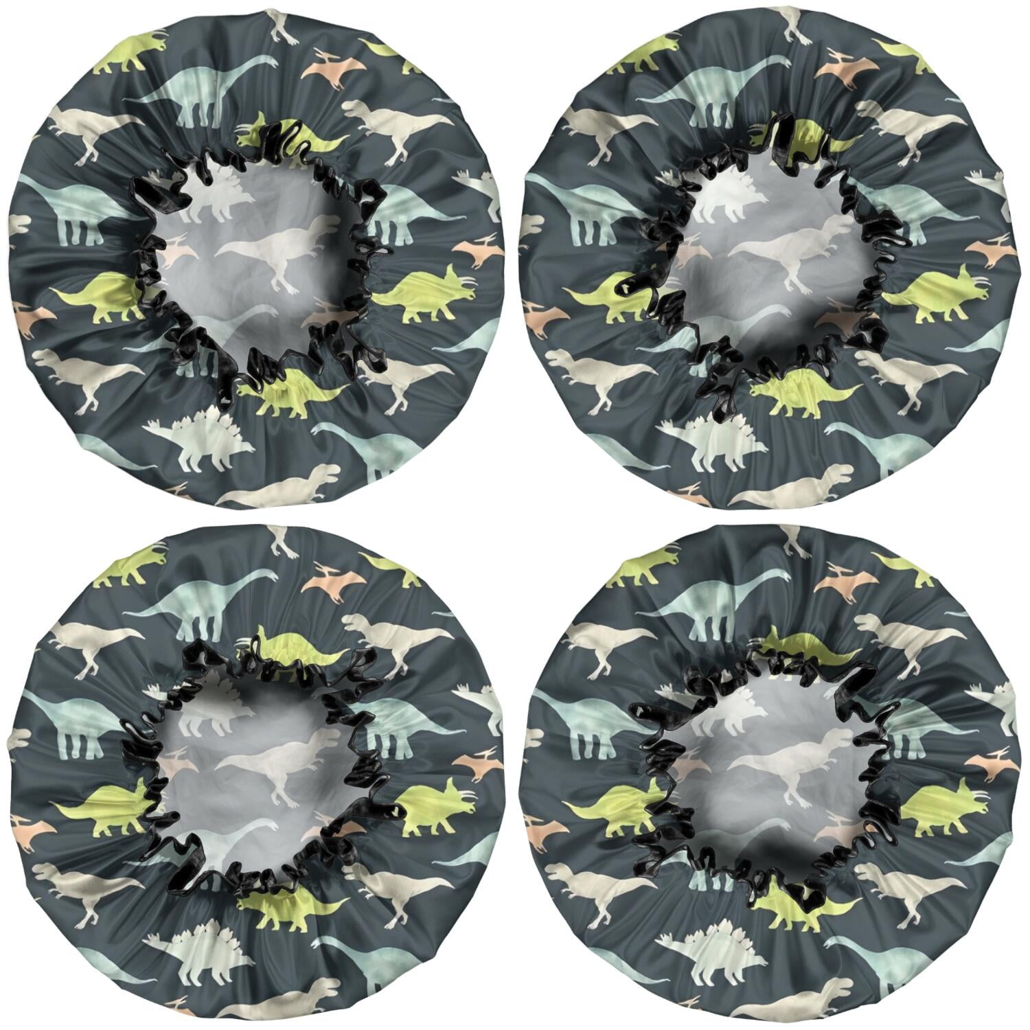 Shower Caps,Dark Watercolor Dinosaur Pattern Waterproof Shower Cap for Women 4 Pieces,Double Reusable Hair Cover for Shower PEVA Elastic Stretch Hem
