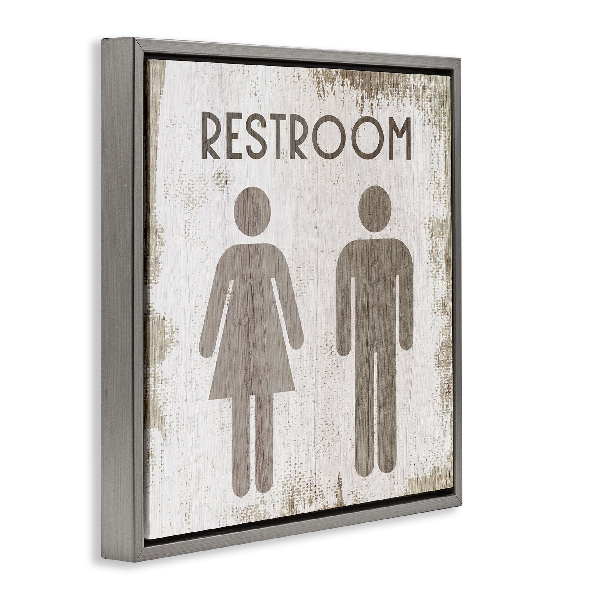 Stupell Industries Vintage Restroom People Silhouettes Typography Painting Gray Floater Framed Canvas Art Print Wall Art, 25 x 25