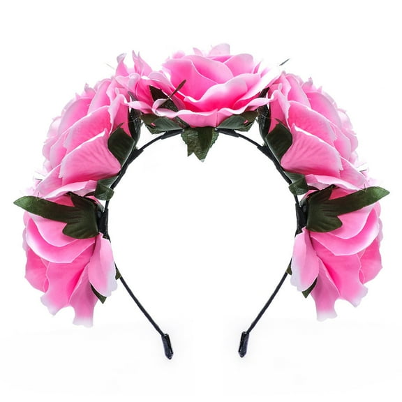 ERDOUY Mexican Flower Crown Day of the Dead Headdress Hawaiian Bohemian Frida Floral Headband (Peach Pink)