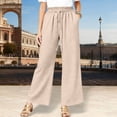 thumbnail image 2 of Summer Linen Pants Women Drawstring Elastic Waist Wide Leg Palazzo Pants Casual Flowy Beach Cropped Trousers Beige XL, 2 of 4