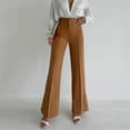thumbnail image 2 of Pantalones holgados informales para mujer: pantalones rectos con abertura, cintura elástica, tallas S-L, 2 of 8