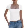 thumbnail image 5 of Women's Square Neck Double-Layer Tank Tops Basic Tight T Shirts, 5 of 7