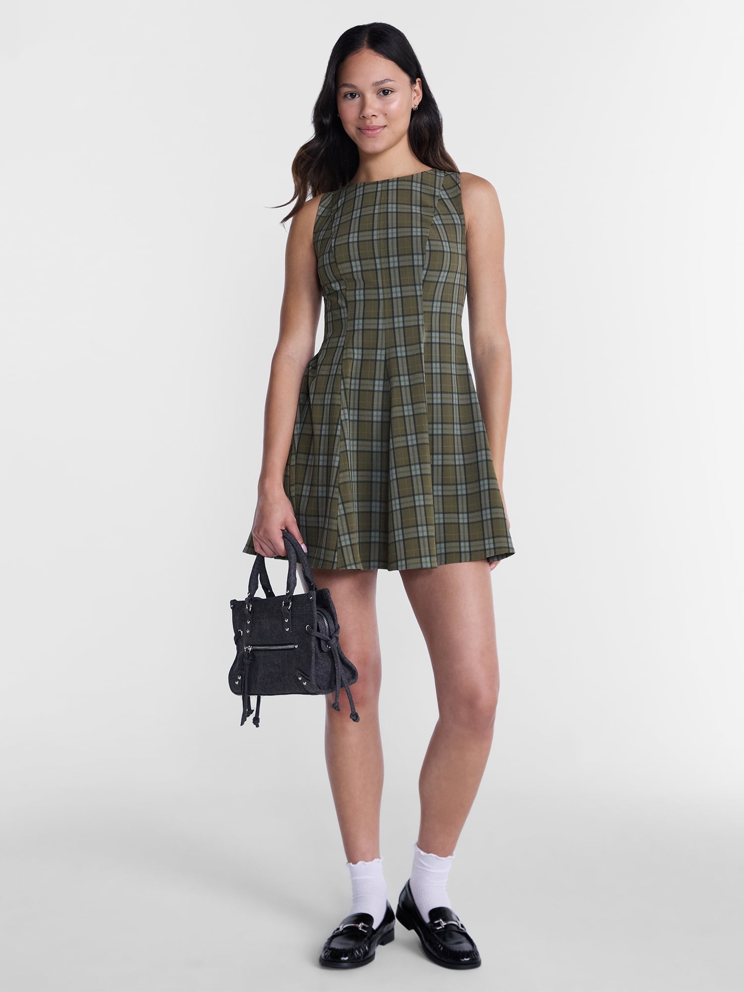 No Boundaries Fit and Flare Plaid Mini Dress, Women’s XXS-XXL